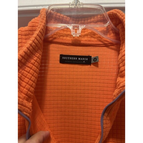 Southern Marsh Men Size Medium Fieldtec Waffle knit 1/4 zip pull over Orange - Picture 2 of 6